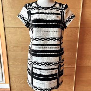 Madewell leather trim a-line woven black and white dress 6